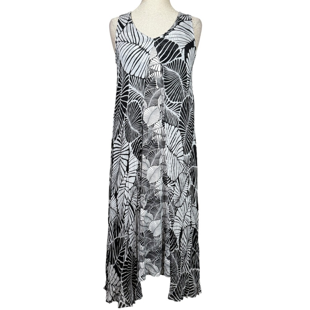 Soft‎ Surroundings Dress Womens Petite PS Black Leaf Maxi Lined Travel Tropical